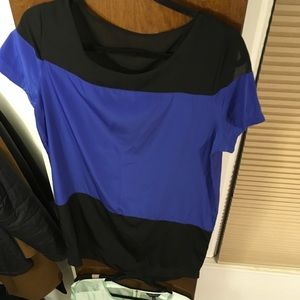 Black and blue color block dress